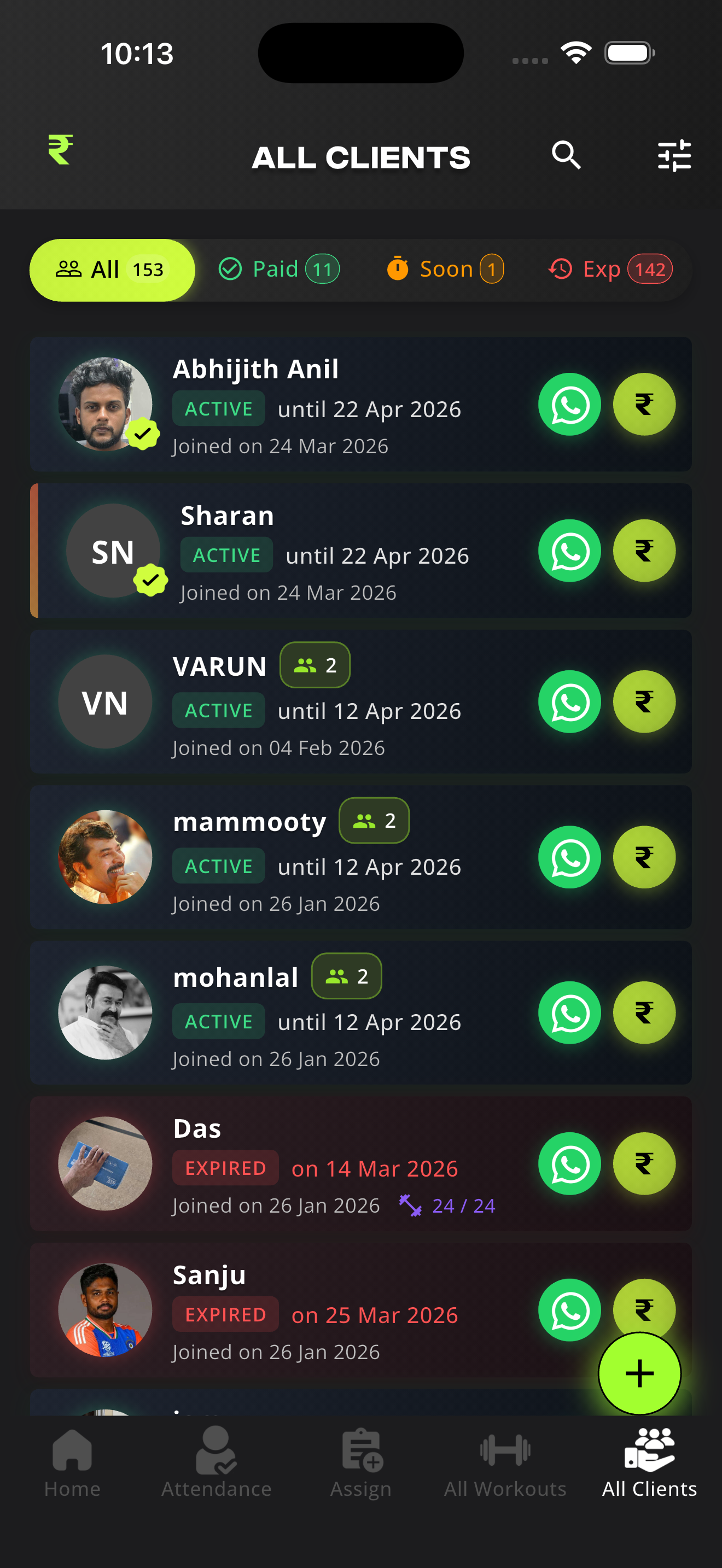 stamm.fit all clients screen screenshot