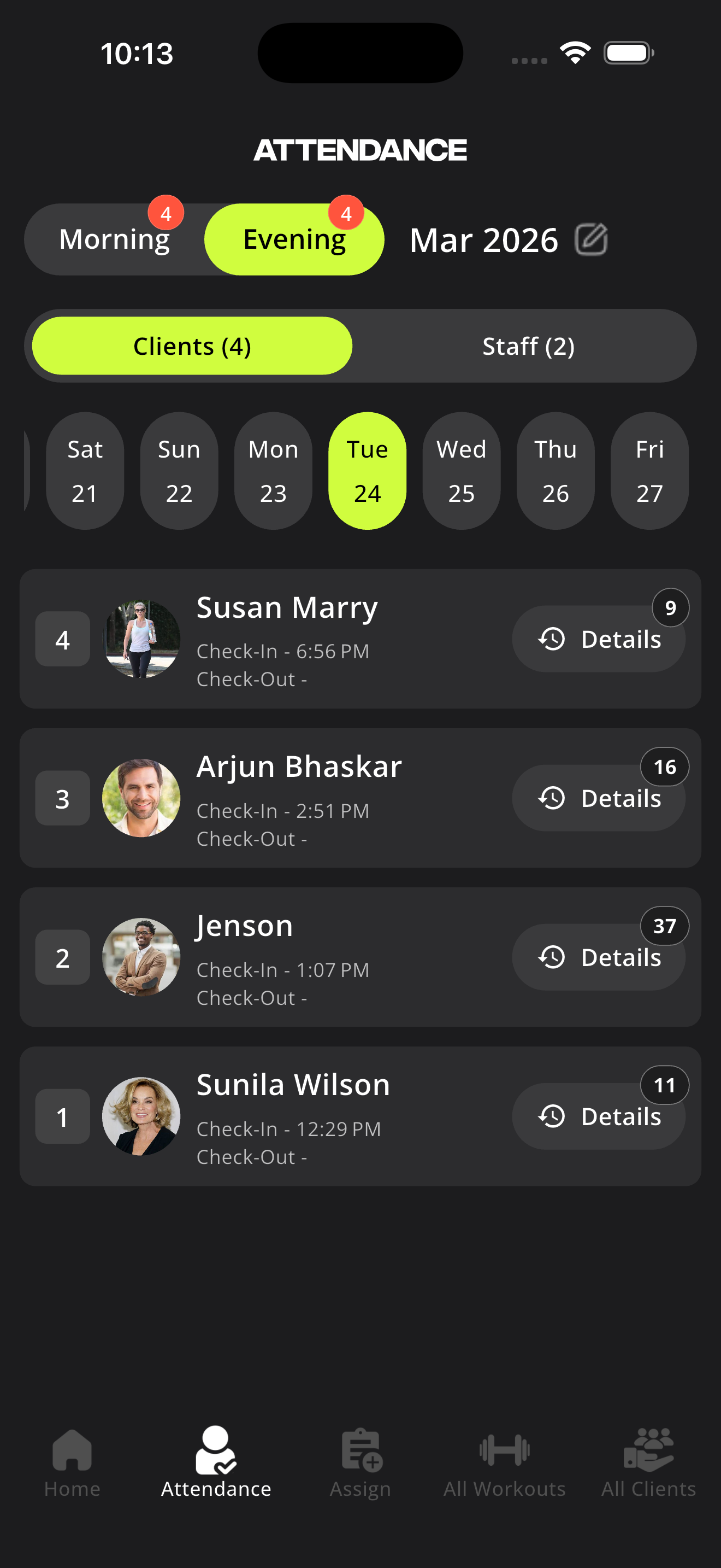 stamm.fit attendance screen screenshot