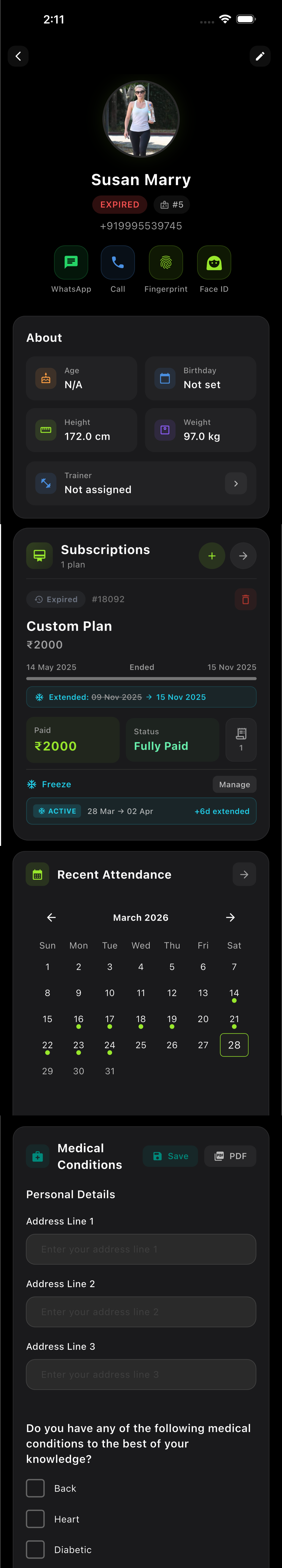 Full stamm.fit client profile screen