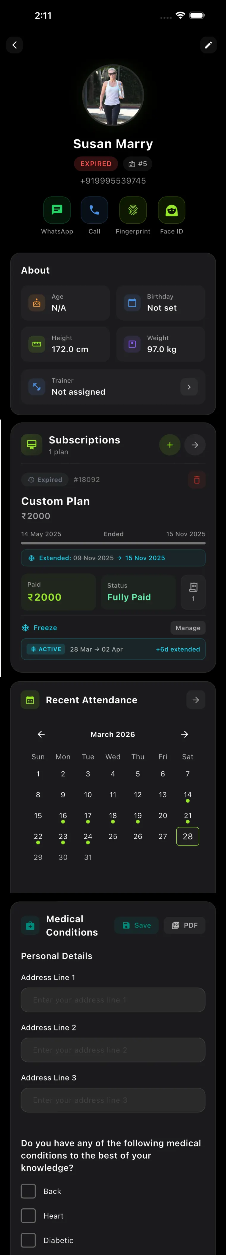 Full stamm.fit client profile screen